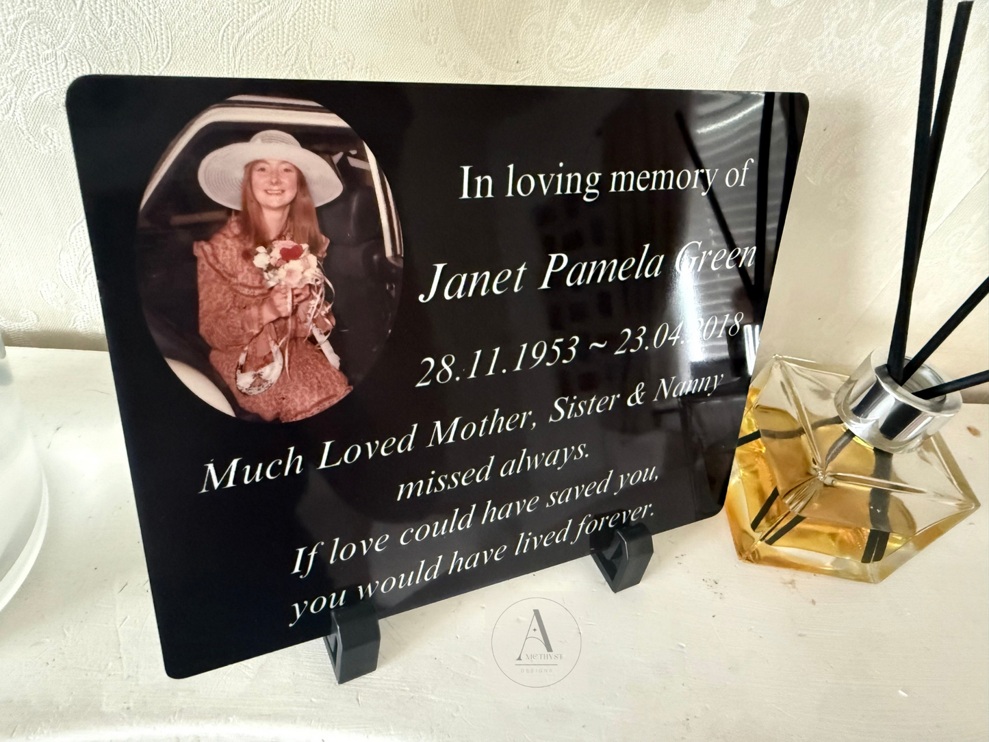 Personalised Aliminium Memorial Photo Sign| Memorial Mantel Piece Photo | Grave Marker | Budget Friendly Grave Marker |